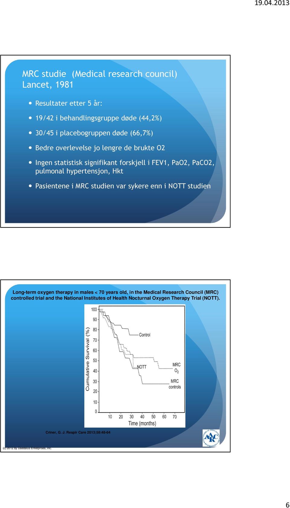 studien var sykere enn i NOTT studien Long-term oxygen therapy in males < 70 years old, in the Medical Research Council (MRC) controlled trial and