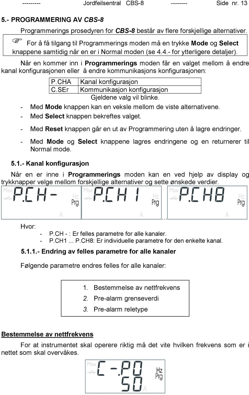 Når en kommer inn i Programmerings moden får en valget mellom å endre kanal konfigurasjonen eller å endre kommunikasjons konfigurasjonen: P.CHA C.