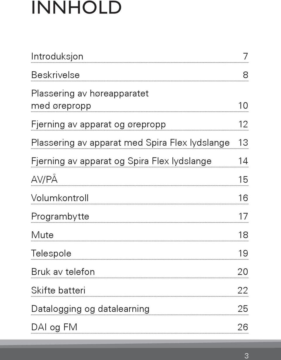 apparat og Spira Flex lydslange 14 AV/PÅ 15 Volumkontroll 16 Programbytte 17 Mute 18