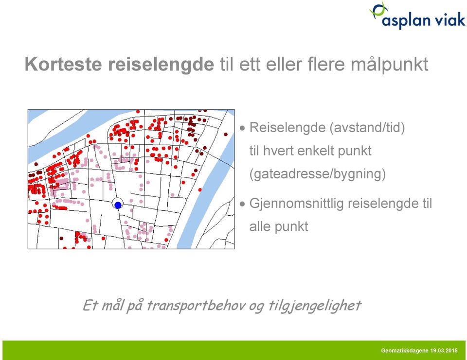 (gateadresse/bygning) Gjennomsnittlig reiselengde