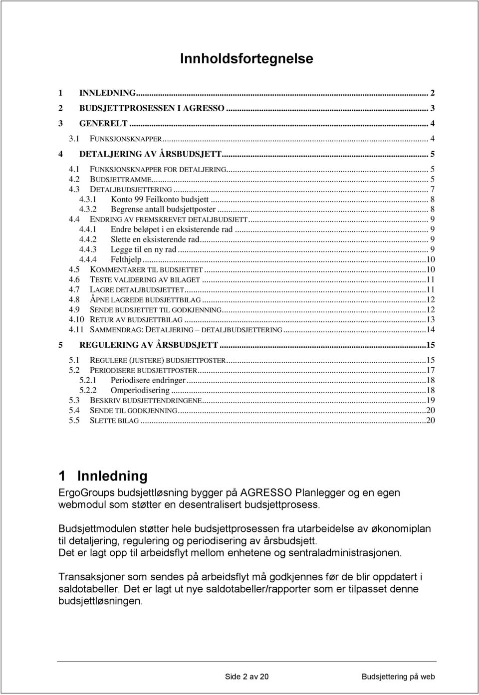 .. 9 4.4.2 Slette en eksisterende rad... 9 4.4.3 Legge til en ny rad... 9 4.4.4 Felthjelp...10 4.5 KOMMENTARER TIL BUDSJETTET...10 4.6 TESTE VALIDERING AV BILAGET...11 4.7 LAGRE DETALJBUDSJETTET...11 4.8 ÅPNE LAGREDE BUDSJETTBILAG.