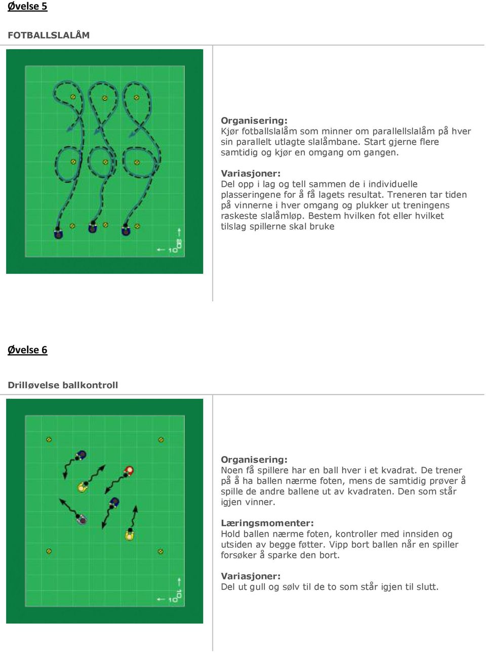 Bestem hvilken fot eller hvilket tilslag spillerne skal bruke Øvelse 6 Drilløvelse ballkontroll Noen få spillere har en ball hver i et kvadrat.