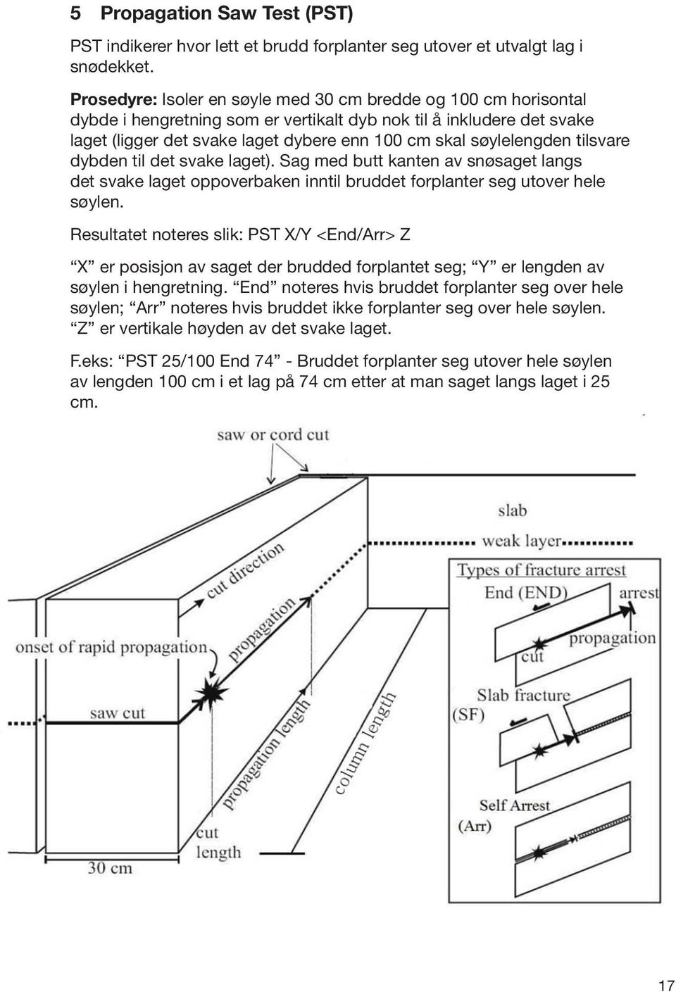 søylelengden tilsvare dybden til det svake laget). Sag med butt kanten av snøsaget langs det svake laget oppoverbaken inntil bruddet forplanter seg utover hele søylen.