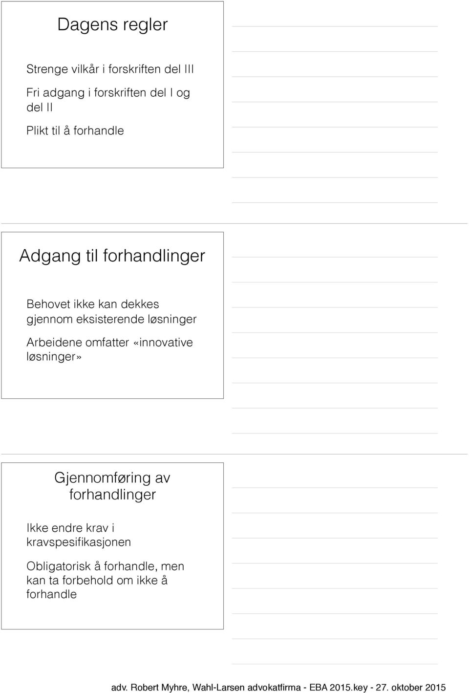 løsninger Arbeidene omfatter «innovative løsninger» Gjennomføring av forhandlinger Ikke