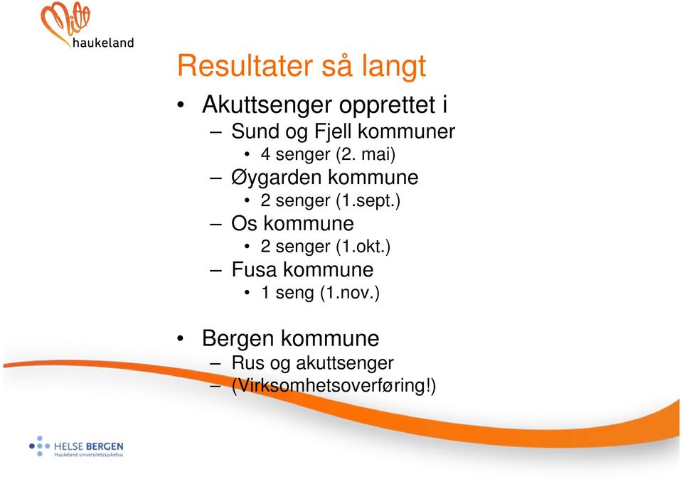 sept.) Os kommune 2 senger (1.okt.) Fusa kommune 1 seng (1.