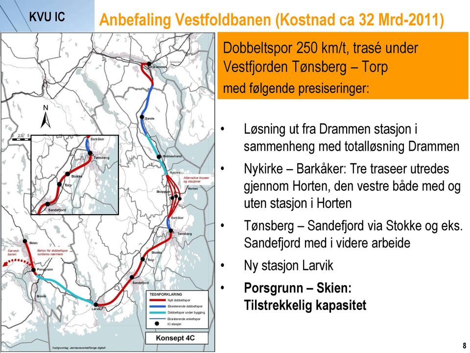 Barkåker: Tre traseer utredes gjennom Horten, den vestre både med og uten stasjon i Horten Tønsberg