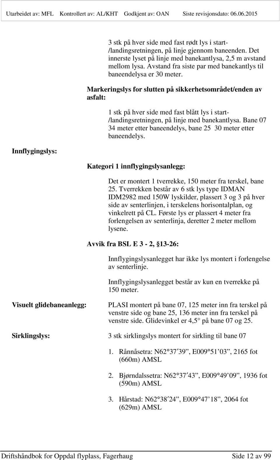 Markeringslys for slutten på sikkerhetsområdet/enden av asfalt: 1 stk på hver side med fast blått lys i start- /landingsretningen, på linje med banekantlysa.