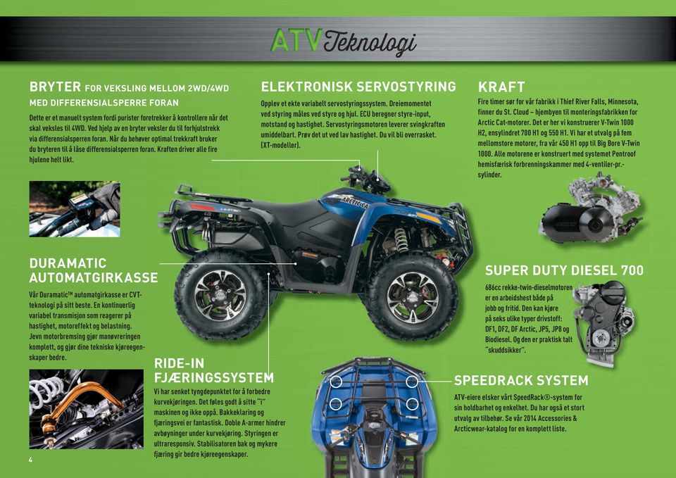 Kraften driver alle fire hjulene helt likt. ATV Teknologi ELEKTRONISK SERVOSTYRING Opplev et ekte variabelt servostyringssystem. Dreiemomentet ved styring måles ved styre og hjul.