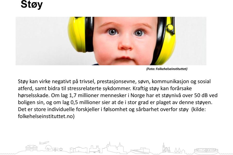 Om lag 1,7 millioner mennesker i Norge har et støynivå over 50 db ved boligen sin, og om lag 0,5 millioner sier at de