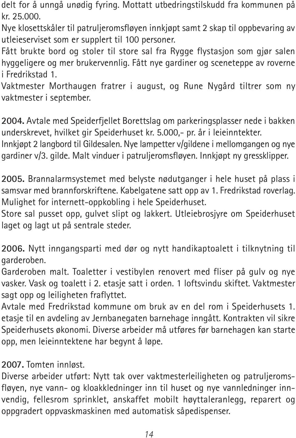 Fått brukte bord og stoler til store sal fra Rygge flystasjon som gjør salen hyggeligere og mer brukervennlig. Fått nye gardiner og sceneteppe av roverne i Fredrikstad 1.