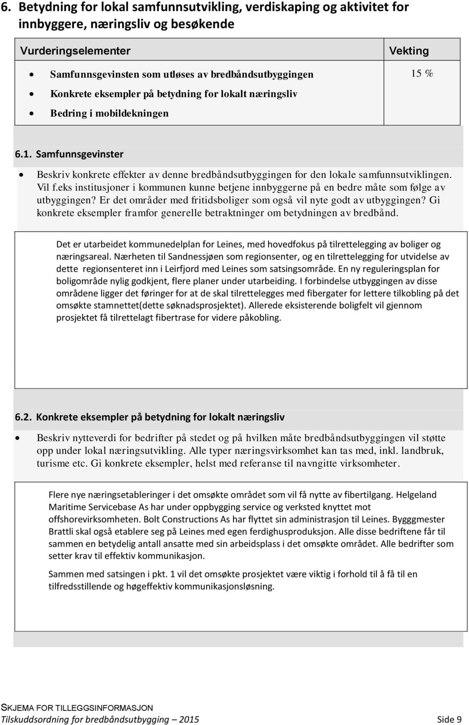 eks institusjoner i kommunen kunne betjene innbyggerne på en bedre måte som følge av utbyggingen? Er det områder med fritidsboliger som også vil nyte godt av utbyggingen?