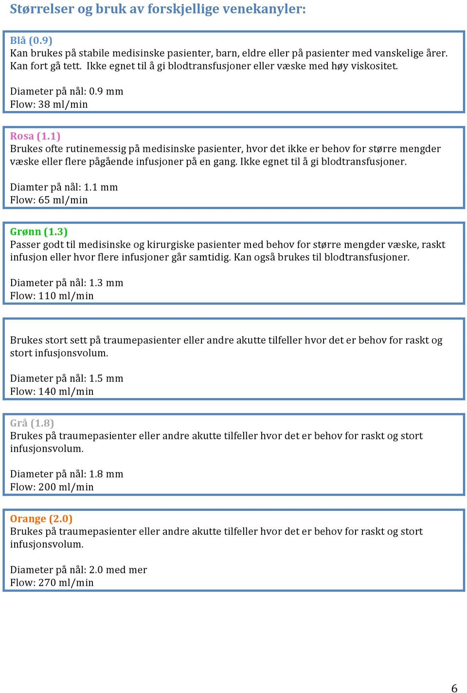 1) Brukesofterutinemessigpåmedisinskepasienter,hvordetikkeerbehovforstørremengder væskeellerflerepågåendeinfusjonerpåengang.ikkeegnettilågiblodtransfusjoner. Diamterpånål:1.1mm Flow:65ml/min Grønn(1.