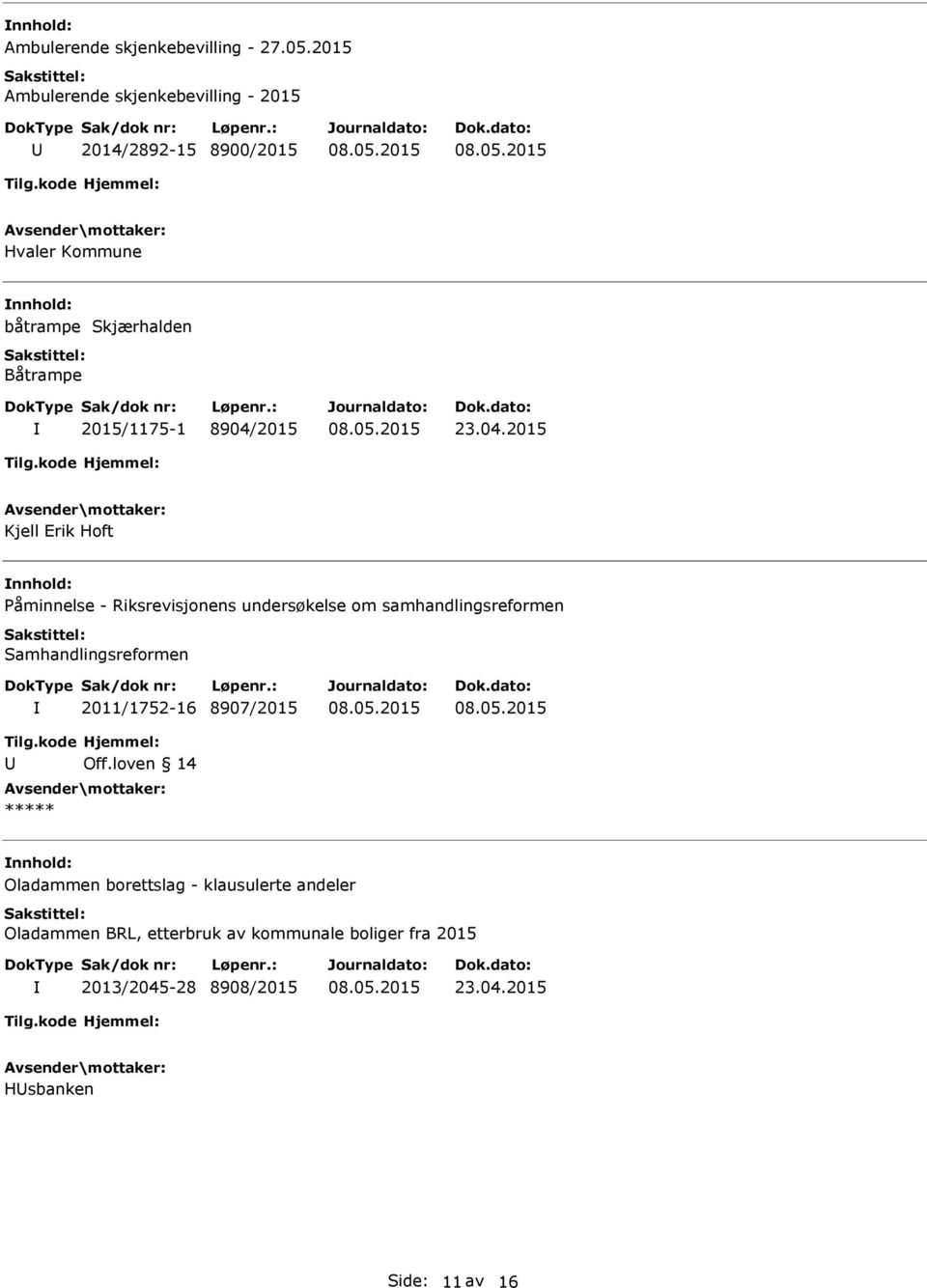 8904/2015 23.04.2015 Kjell Erik Hoft Påminnelse - Riksrevisjonens undersøkelse om samhandlingsreformen Samhandlingsreformen