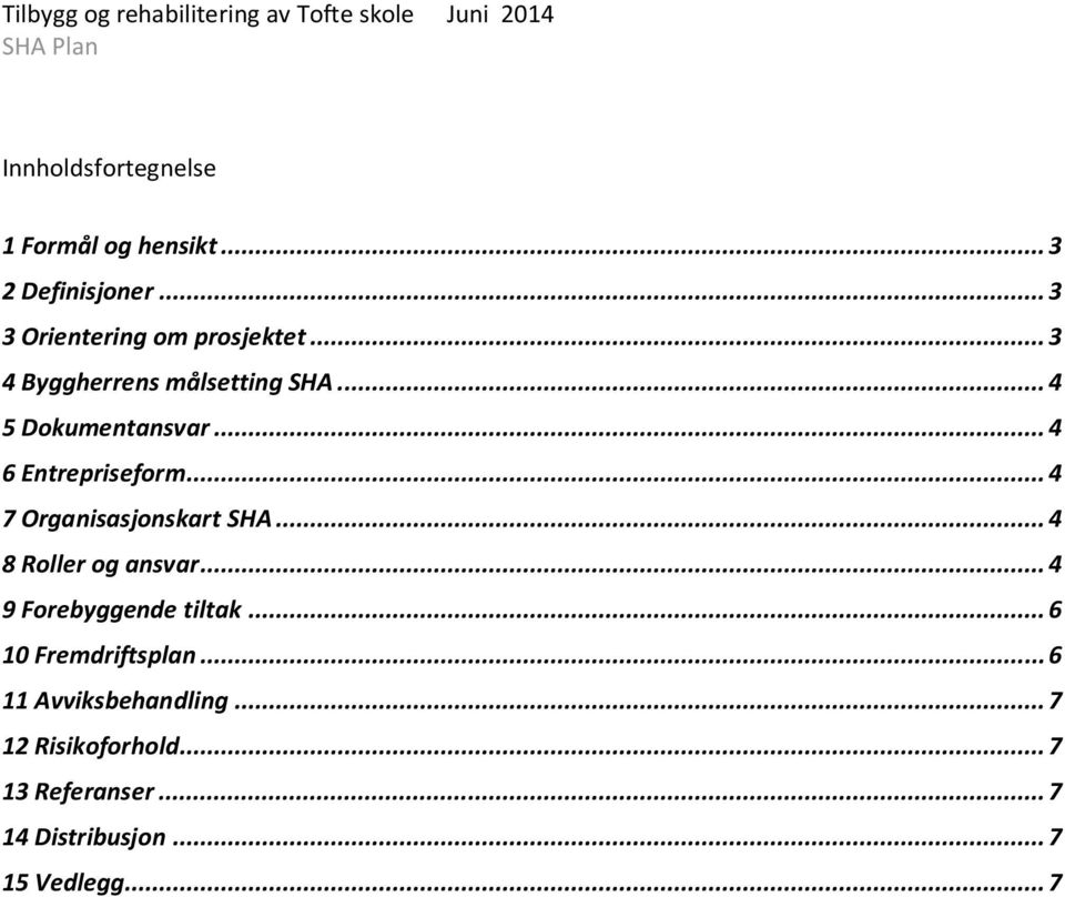 .. 4 7 Organisasjonskart SHA... 4 8 Roller og ansvar... 4 9 Forebyggende tiltak.