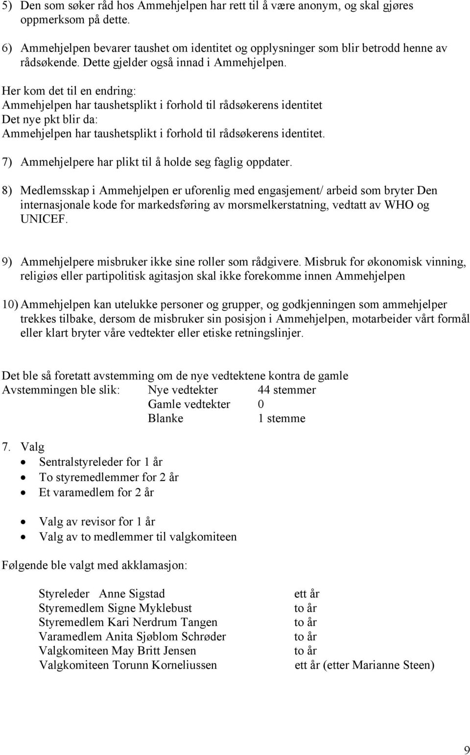 Her kom det til en endring: Ammehjelpen har taushetsplikt i forhold til rådsøkerens identitet Det nye pkt blir da: Ammehjelpen har taushetsplikt i forhold til rådsøkerens identitet.