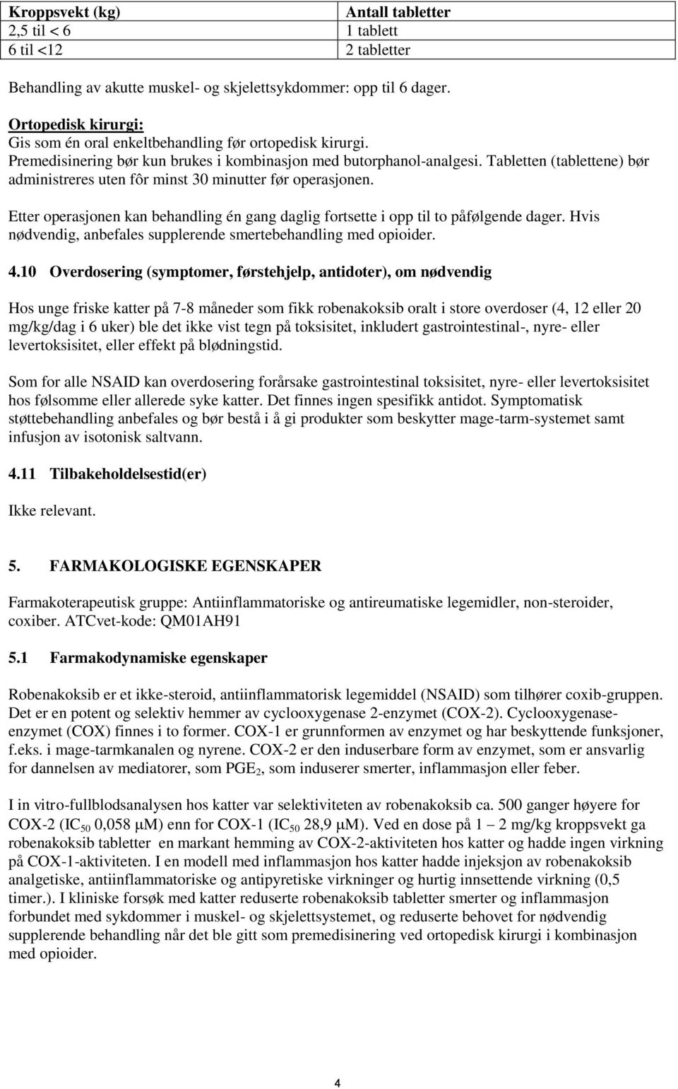 Tabletten (tablettene) bør administreres uten fôr minst 30 minutter før operasjonen. Etter operasjonen kan behandling én gang daglig fortsette i opp til to påfølgende dager.