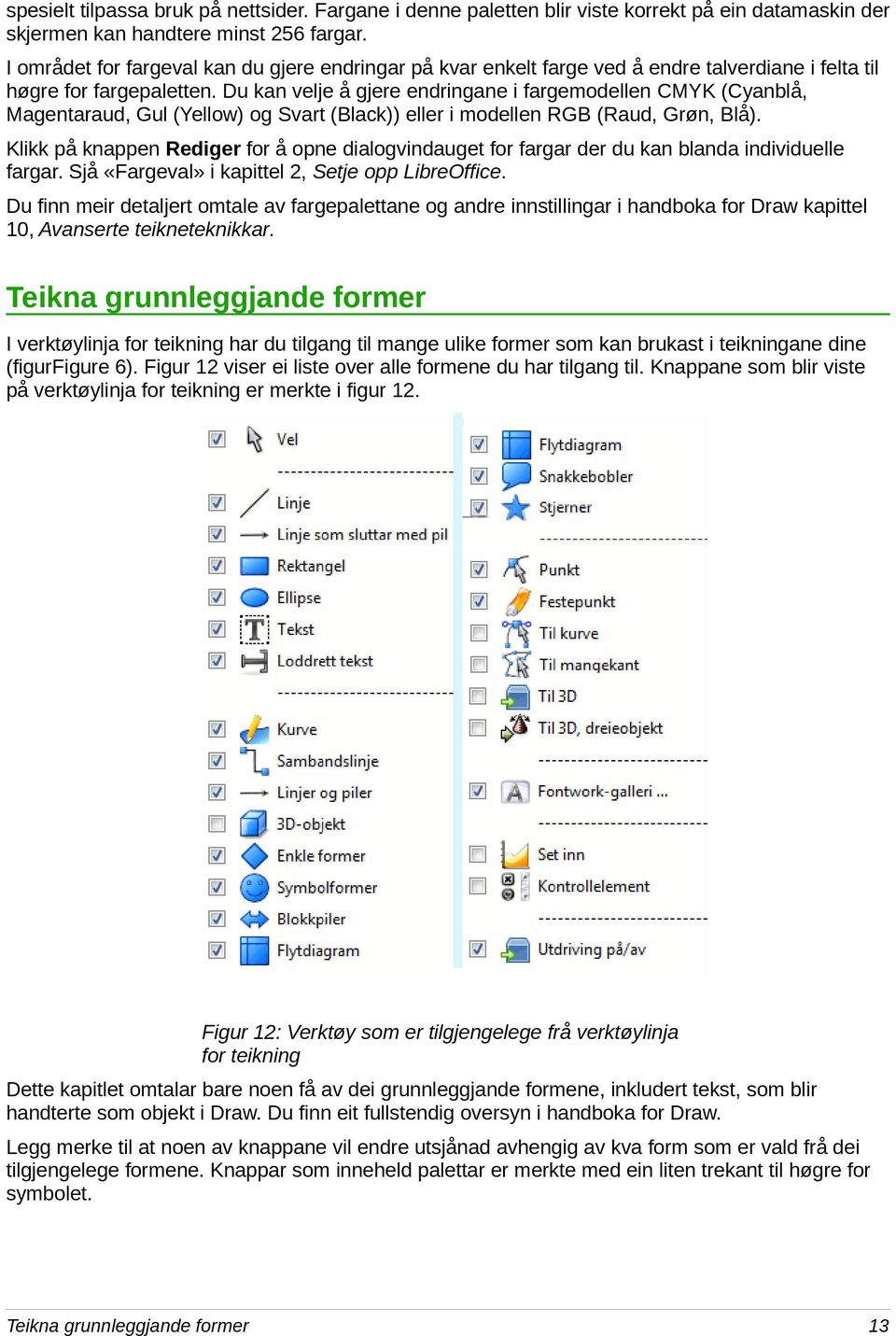 Du kan velje å gjere endringane i fargemodellen CMYK (Cyanblå, Magentaraud, Gul (Yellow) og Svart (Black)) eller i modellen RGB (Raud, Grøn, Blå).