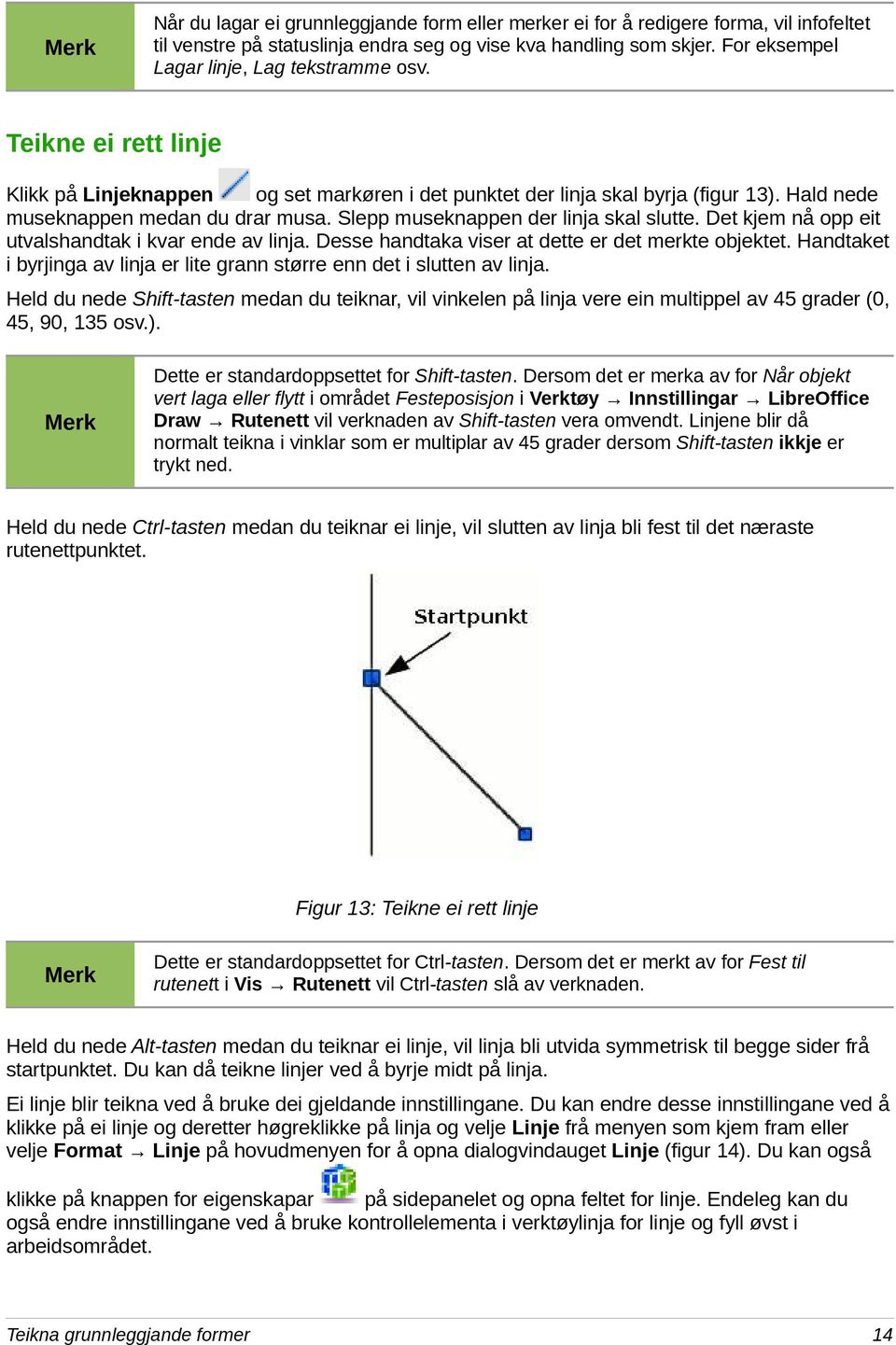 Slepp museknappen der linja skal slutte. Det kjem nå opp eit utvalshandtak i kvar ende av linja. Desse handtaka viser at dette er det merkte objektet.