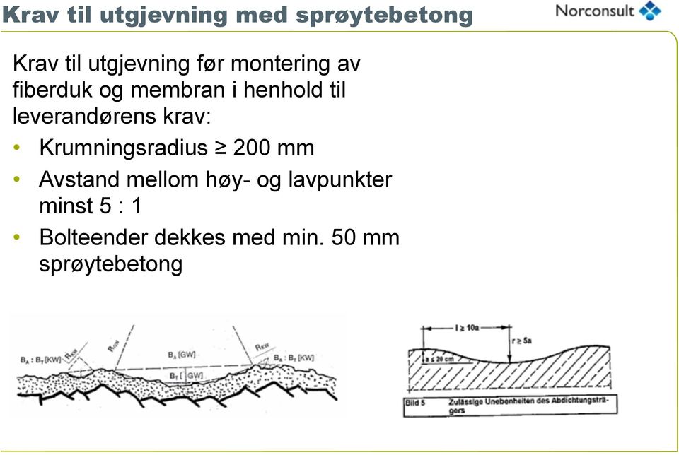 leverandørens krav: Krumningsradius 200 mm Avstand mellom