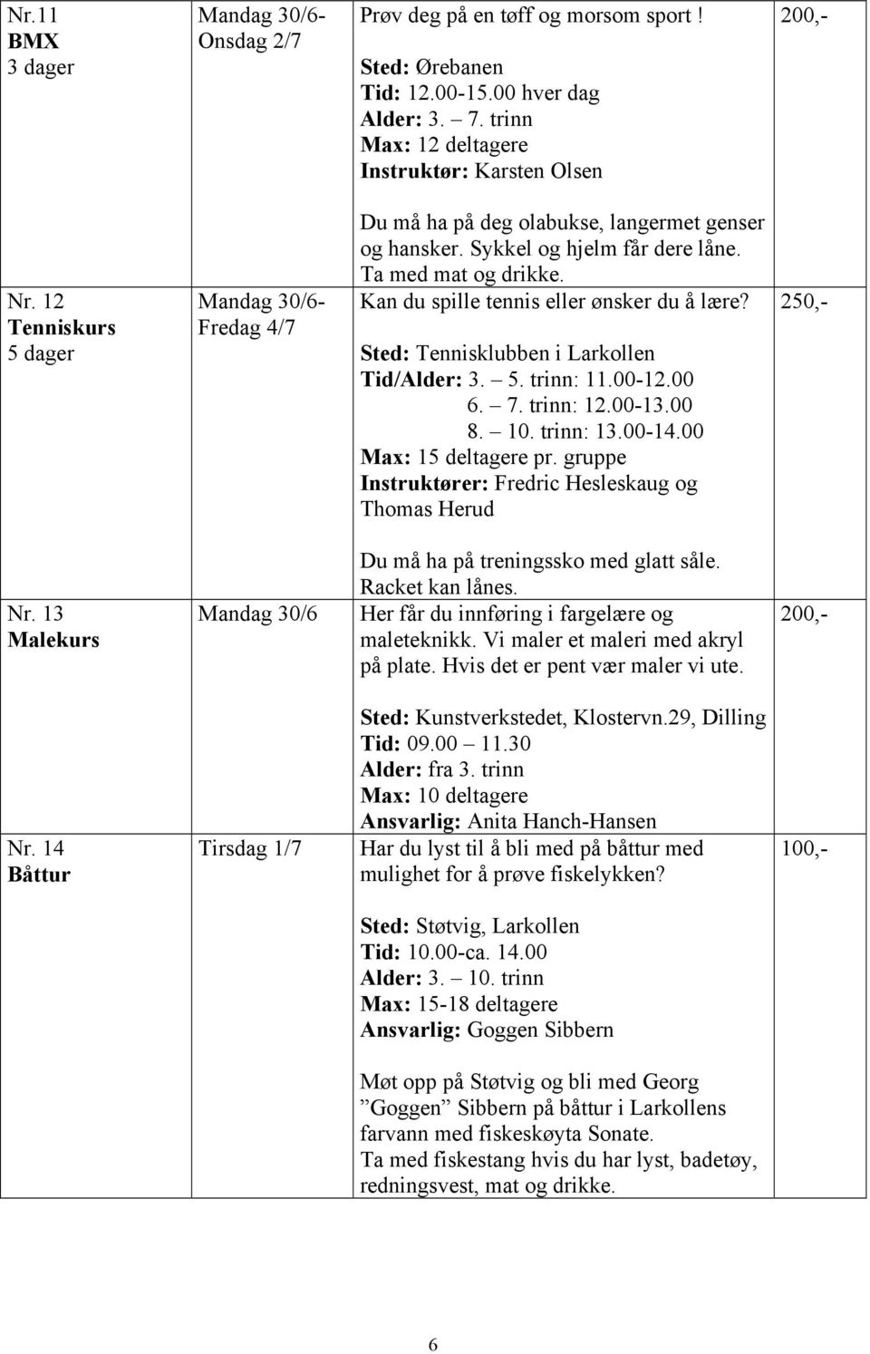 Sted: Tennisklubben i Larkollen Tid/Alder: 3. 5. trinn: 11.00-12.00 6. 7. trinn: 12.00-13.00 8. 10. trinn: 13.00-14.00 Max: 15 deltagere pr.