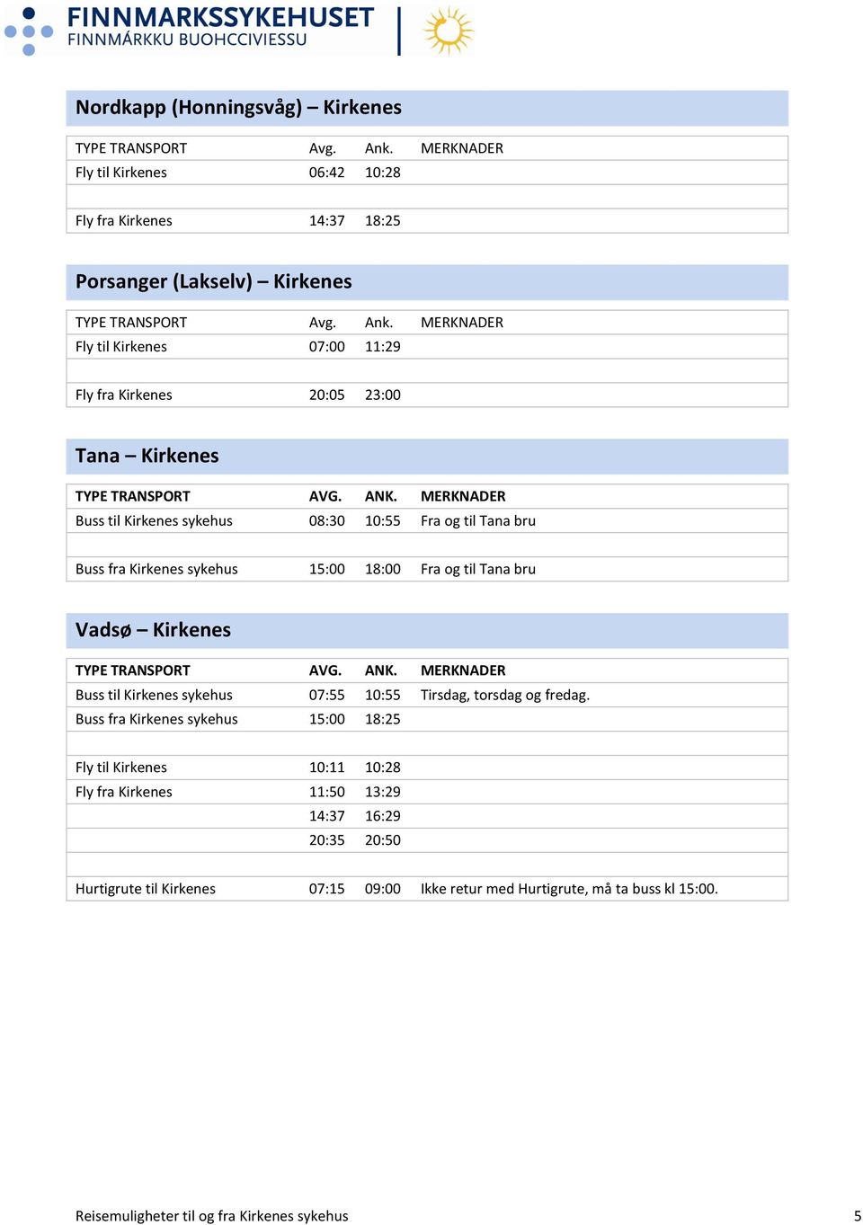 Kirkenes Buss til Kirkenes sykehus 07:55 10:55 Tirsdag, torsdag og fredag.