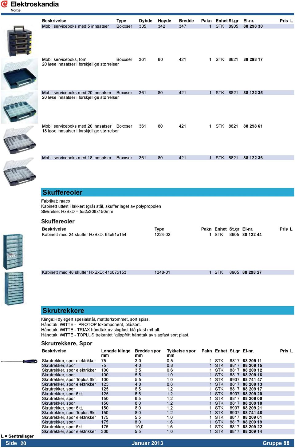 serviceboks med 20 innsatser Boxxser 361 80 421 1 STK 8821 88 122 35 20 løse innsatser i forskjellige størrelser Mobil serviceboks med 20 innsatser Boxxser 361 80 421 1 STK 8821 88 298 61 18 løse