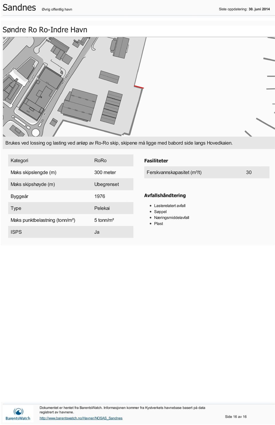 Maks skipslengde (m) Maks skipshøyde (m) RoRo 300 meter Fasiliteter Ferskvannskapasitet