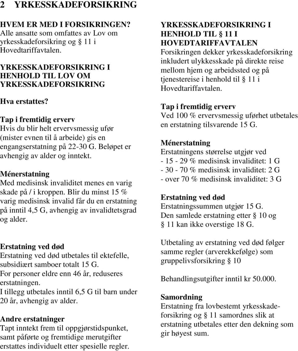 Tap i fremtidig erverv Hvis du blir helt ervervsmessig ufør (mister evnen til å arbeide) gis en engangserstatning på 22-30 G. Beløpet er avhengig av alder og inntekt.