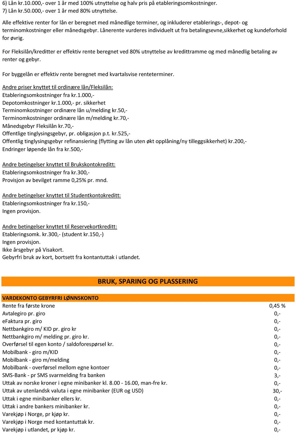 Lånerente vurderes individuelt ut fra betalingsevne,sikkerhet og kundeforhold for øvrig.