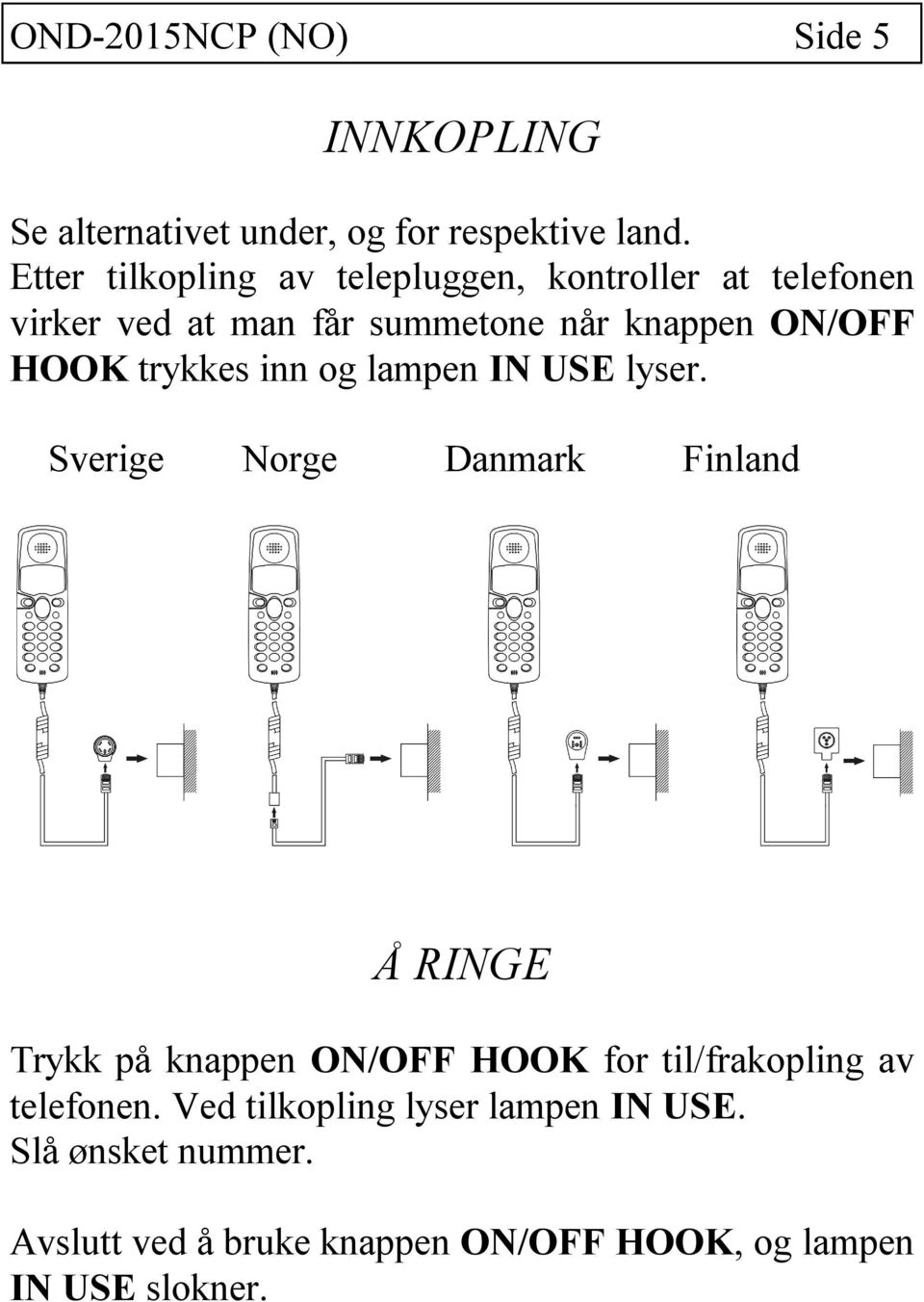 trykkes inn og lampen IN USE lyser.