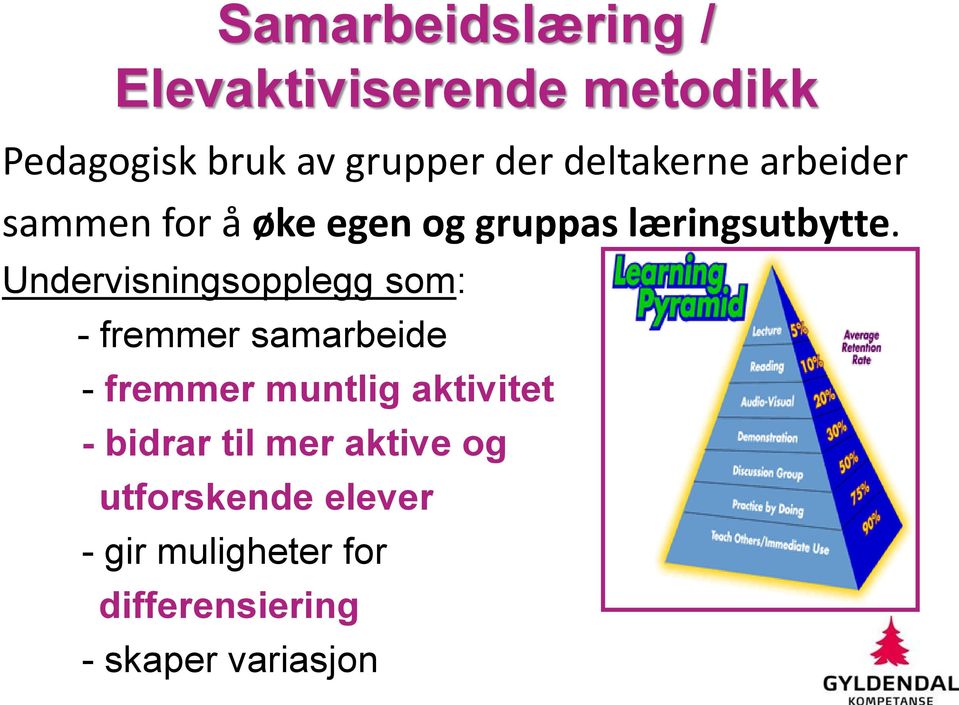 Undervisningsopplegg som: - fremmer samarbeide - fremmer muntlig aktivitet -