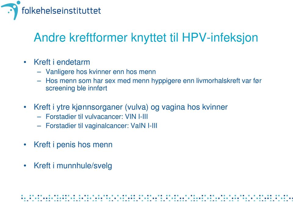 innført Kreft i ytre kjønnsorganer (vulva) og vagina hos kvinner Forstadier til