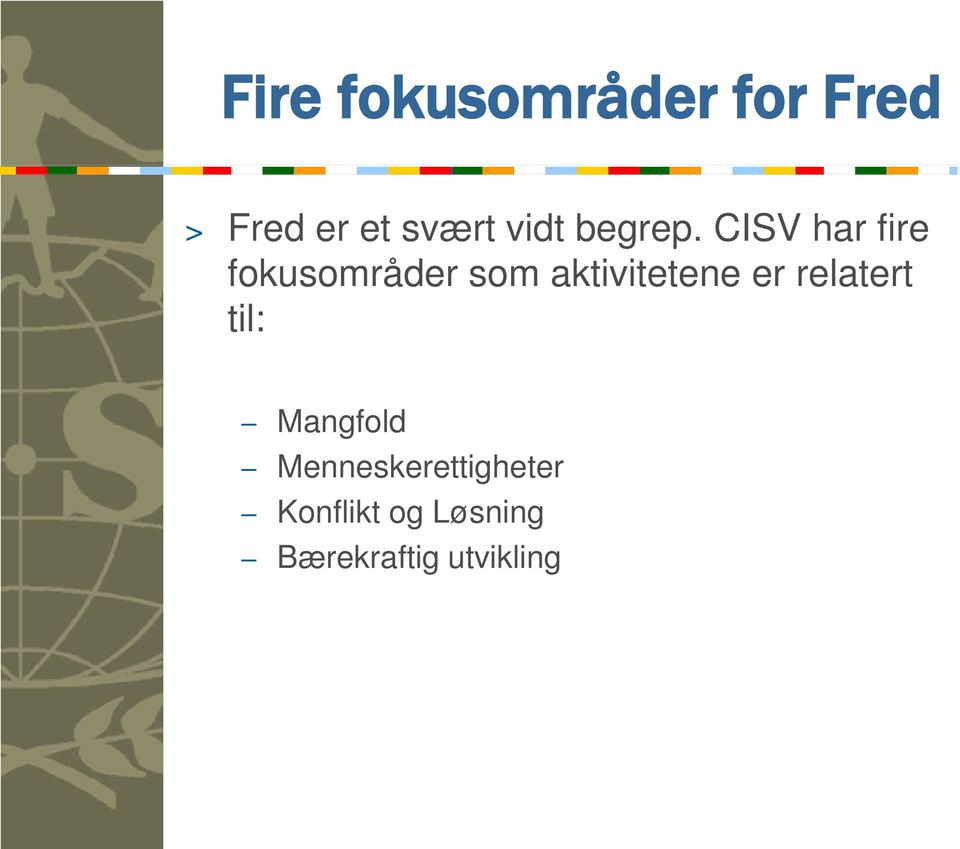 CISV har fire fokusområder som aktivitetene er