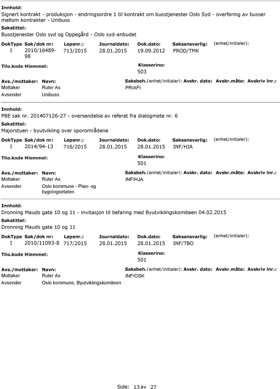 6 Majorstuen - byutvikling over sporområdene 2014/94-13 716/2015 NF/HJA 501 NF/HJA Oslo kommune - Plan- og bygningsetaten Dronning Mauds gate 10 og 11 -