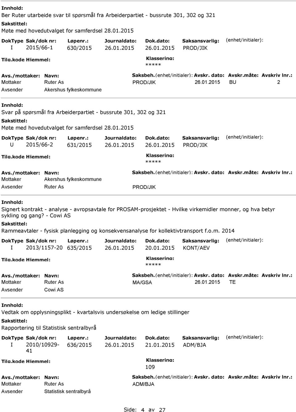 avropsavtale for PROSAM-prosjektet - Hvilke virkemidler monner, og hva betyr sykling og gang? - Cowi AS Rammeavtaler - fysisk planlegging og konsekvensanalyse for kollektivtransport f.o.m. 2014 2013/1157-20 635/2015 20.