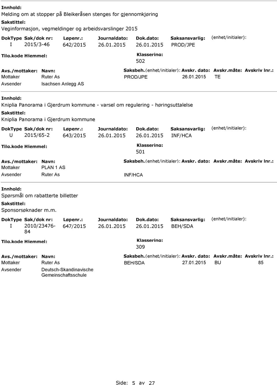 kommune 2015/65-2 643/2015 NF/HCA 501 Mottaker PLAN 1 AS NF/HCA Spørsmål om rabatterte billetter