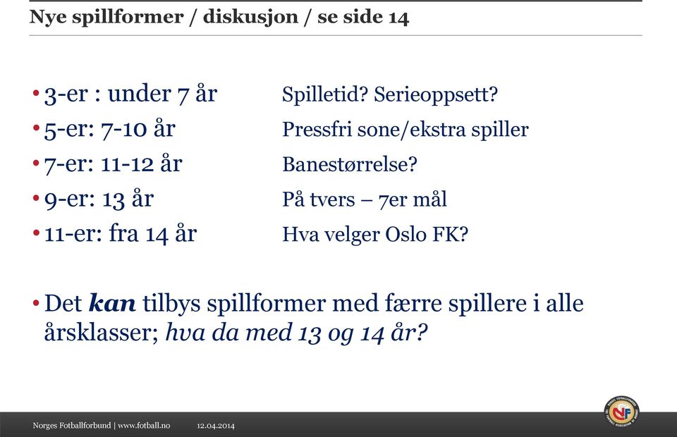 Pressfri sone/ekstra spiller Banestørrelse? På tvers 7er mål Hva velger Oslo FK?