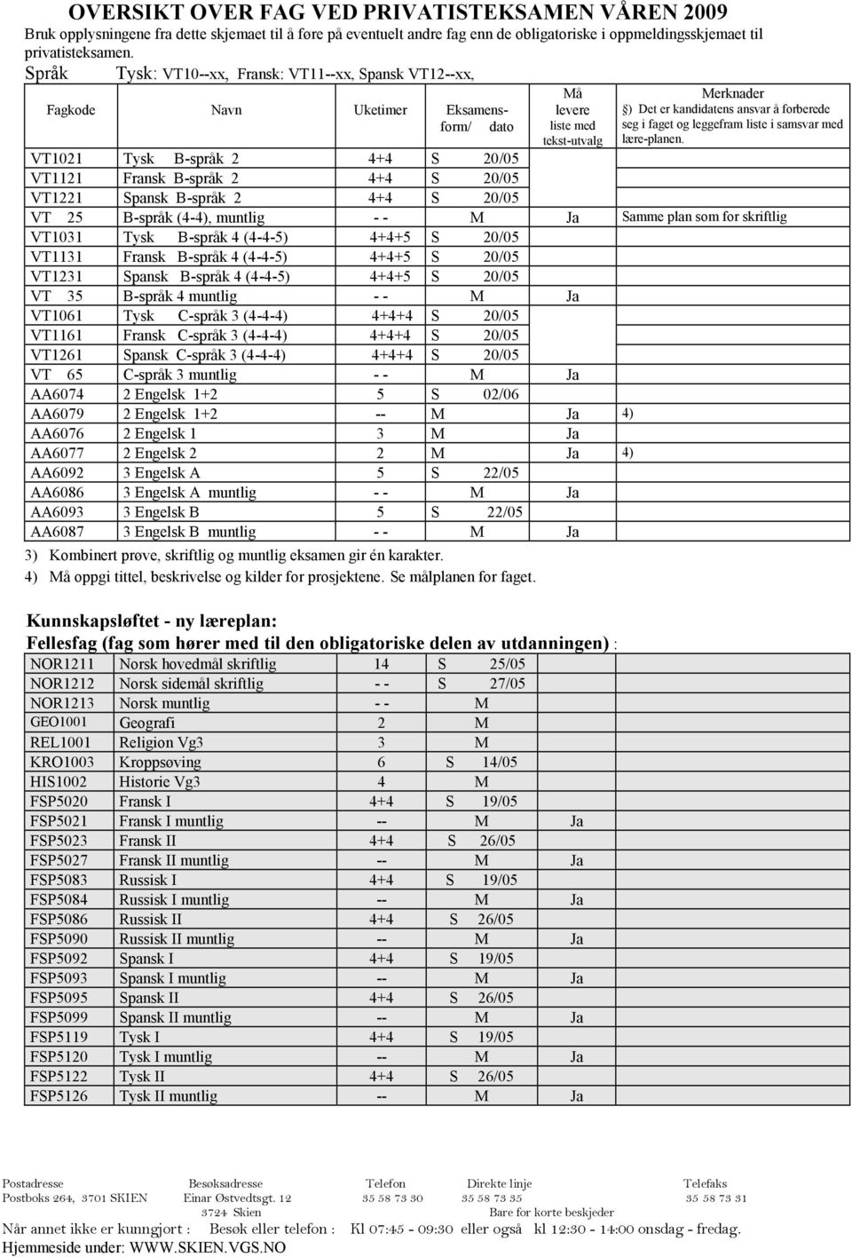 leggefram liste i samsvar med lære-planen.