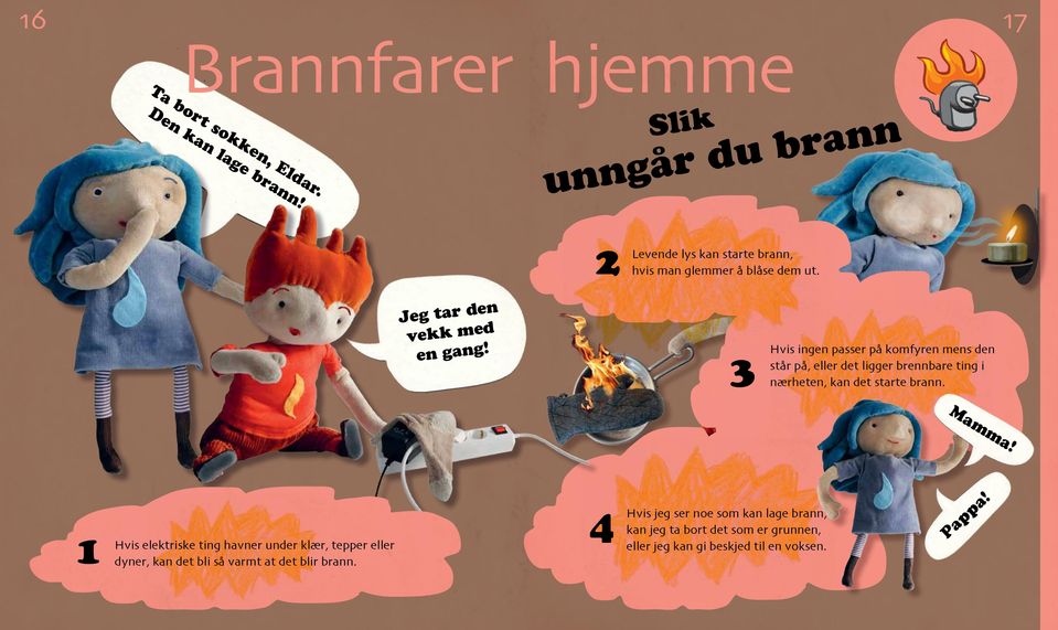 3 Hvis ingen passer på komfyren mens den står på, eller det ligger brennbare ting i nærheten, kan det starte brann. Mamma!