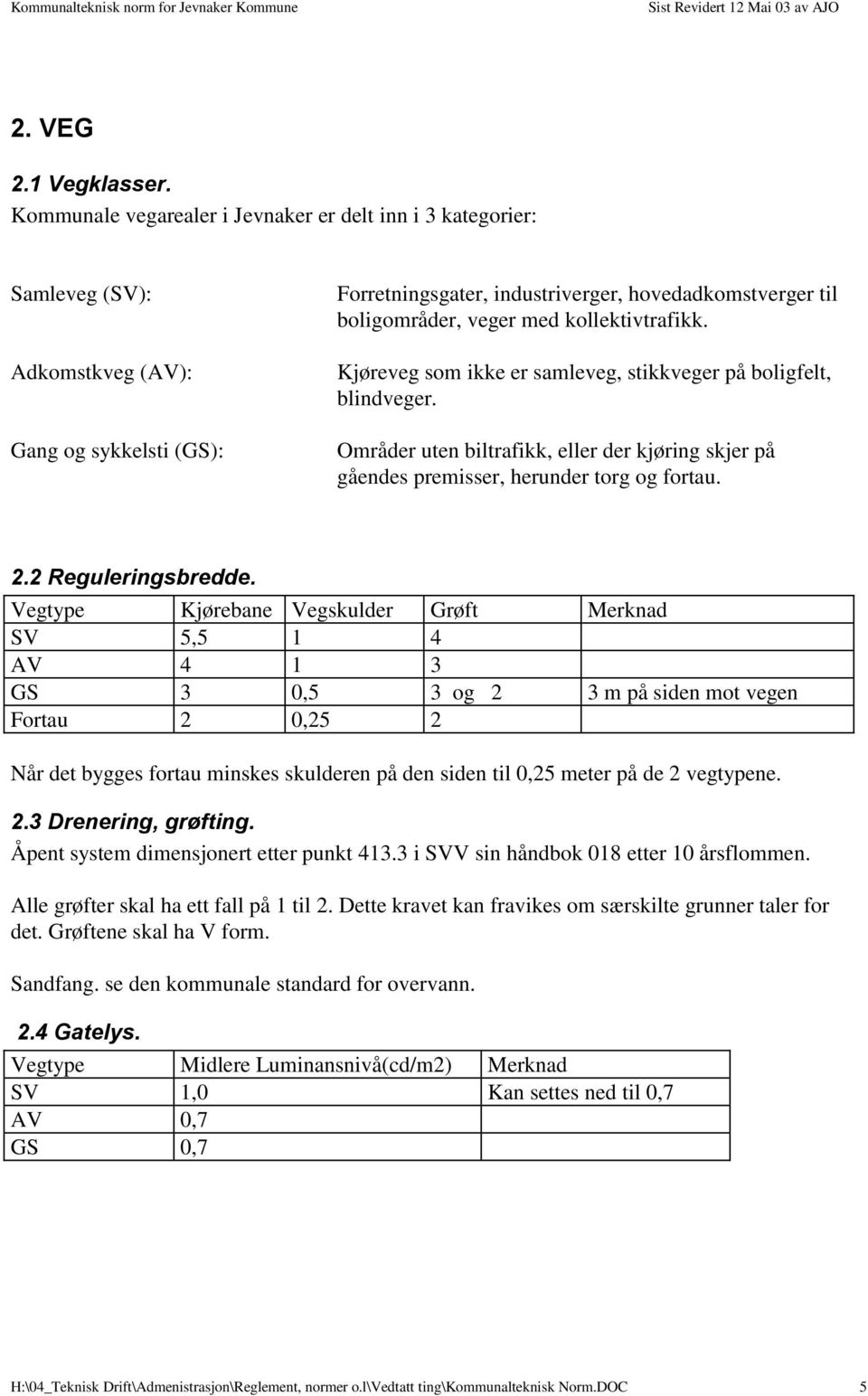 kollektivtrafikk. Kjøreveg som ikke er samleveg, stikkveger på boligfelt, blindveger. Områder uten biltrafikk, eller der kjøring skjer på gåendes premisser, herunder torg og fortau. 2.