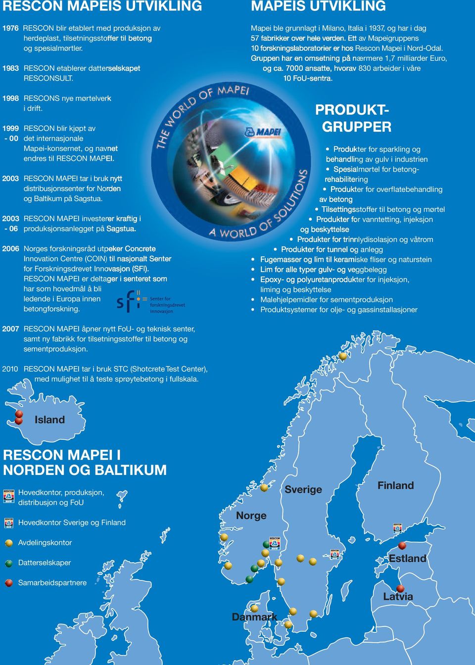 2003 RESCON MAPEI tar i bruk nytt distribusjonssenter for Norden og Baltikum på Sagstua. 2003 RESCON MAPEI investerer kraftig i - 06 produksjonsanlegget på Sagstua.