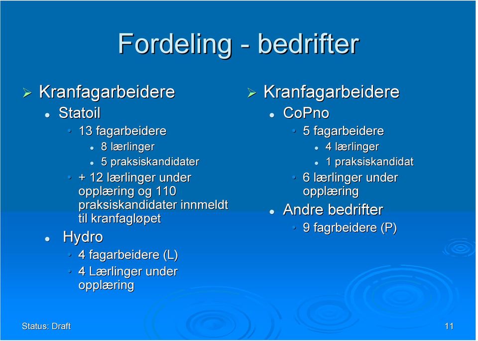 under opplæring og 110 praksiskandidater innmeldt til kranfagløpet " Hydro 4 fagarbeidere (L) 4