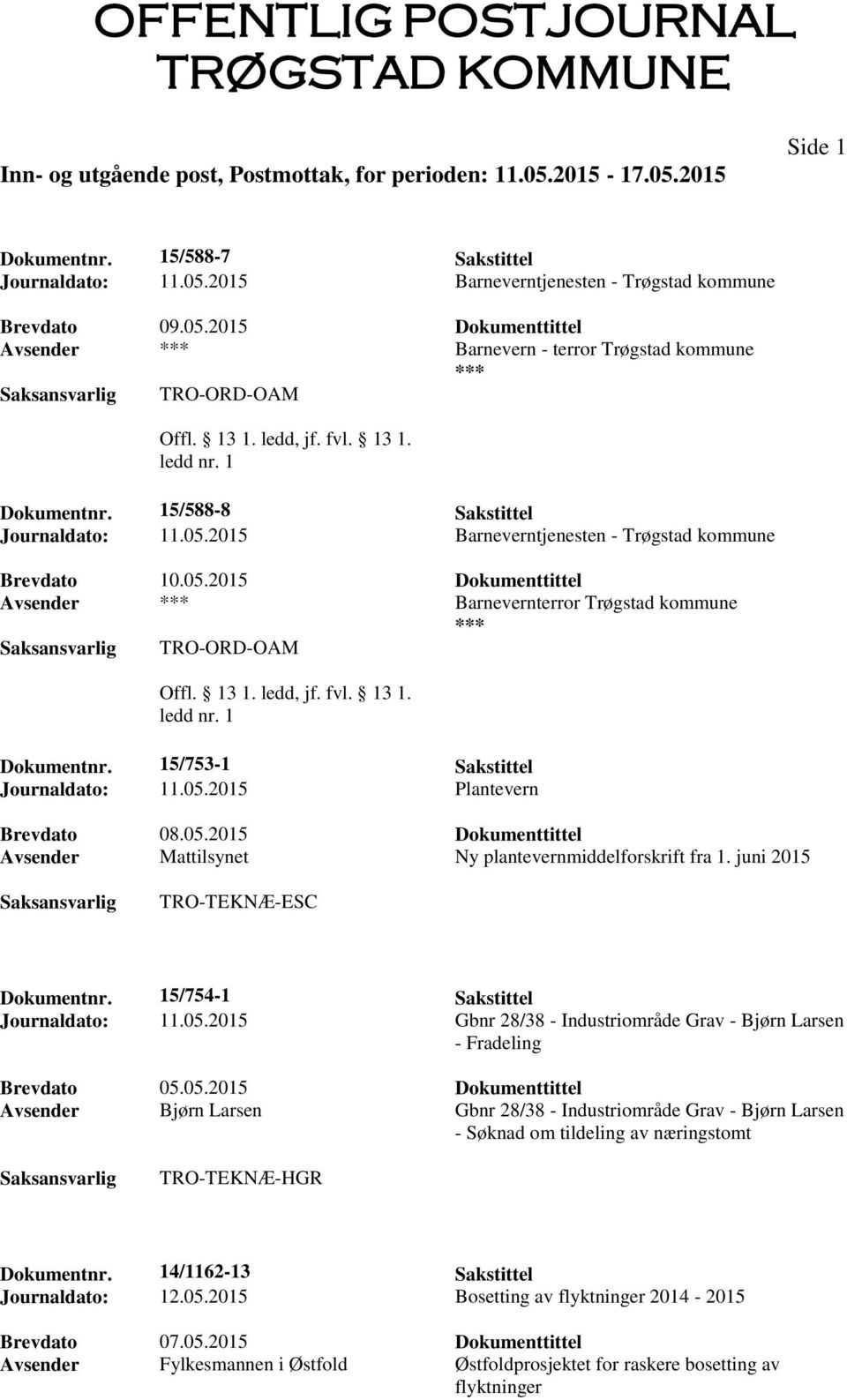 juni 2015 TRO-TEKNÆ-ESC Dokumentnr. 15/754-1 Sakstittel Journaldato: 11.05.