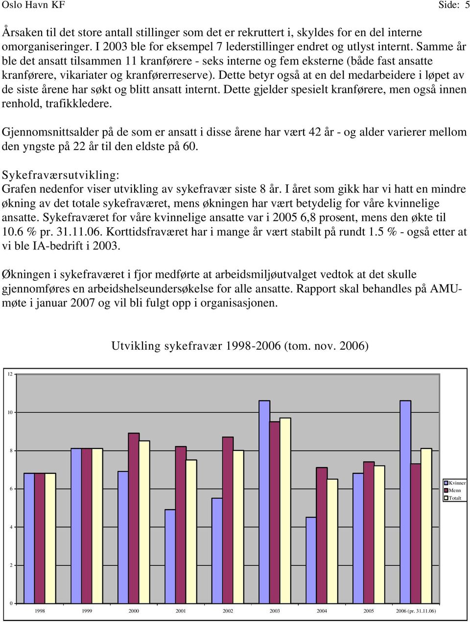 Dette betyr også at en del medarbeidere i løpet av de siste årene har søkt og blitt ansatt internt. Dette gjelder spesielt kranførere, men også innen renhold, trafikkledere.