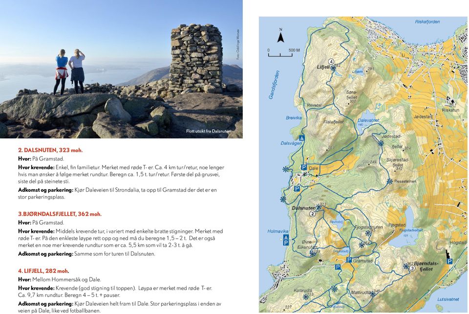 Adkomst og parkering: Kjør Daleveien til Strondalia, ta opp til Gramstad der det er en stor parkeringsplass. 3.BJØRNDALSFJELLET, 362 moh. Hvor: På Gramstad.