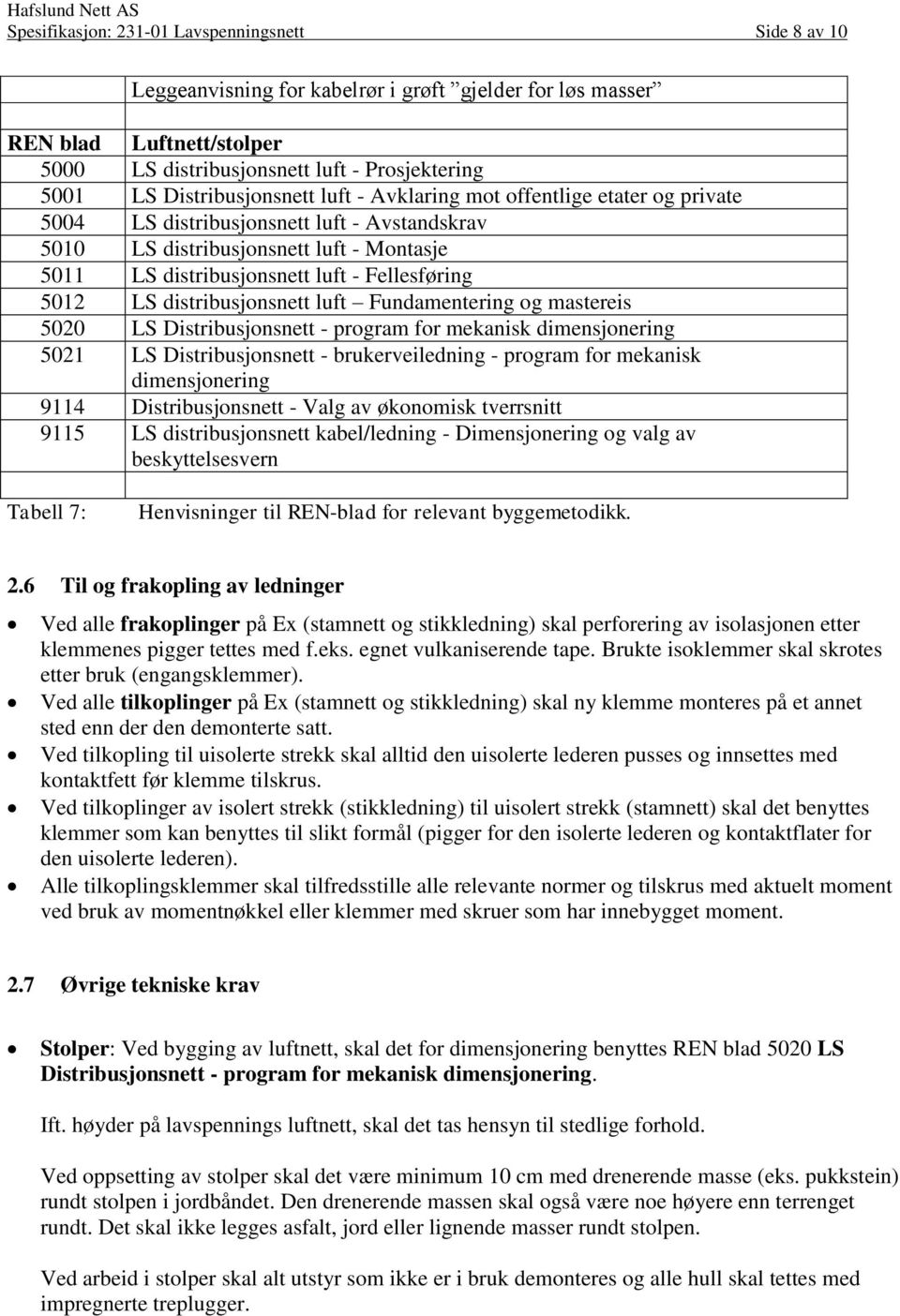 Fellesføring 5012 LS distribusjonsnett luft Fundamentering og mastereis 5020 LS Distribusjonsnett - program for mekanisk dimensjonering 5021 LS Distribusjonsnett - brukerveiledning - program for