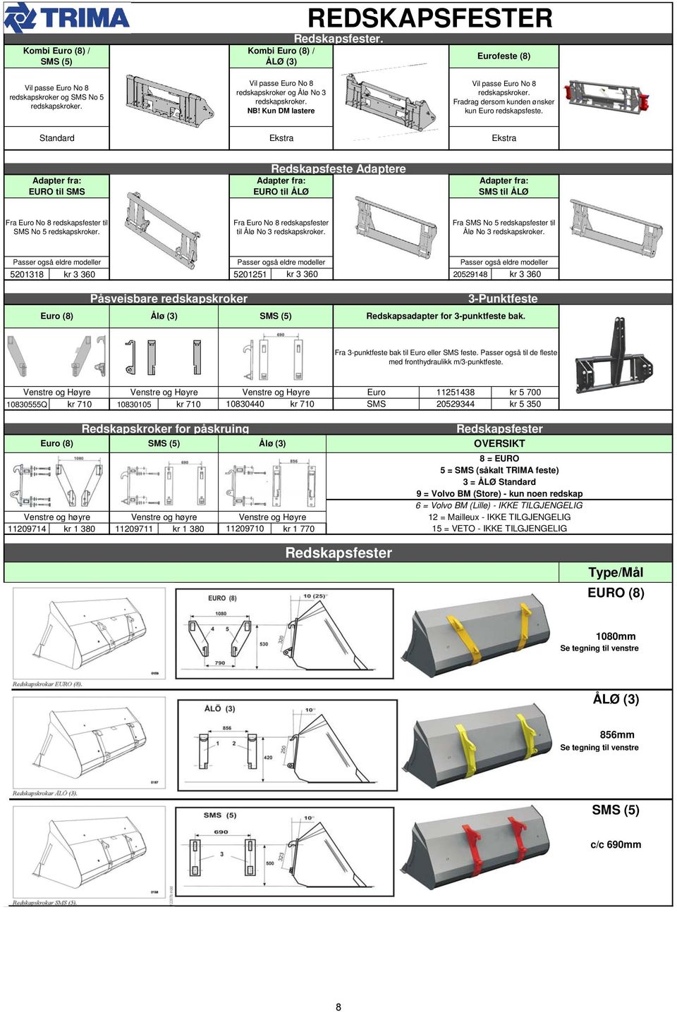 Standard Ekstra Ekstra Adapter fra: EURO til Redskapsfeste Adaptere Adapter fra: EURO til ÅLØ Adapter fra: til ÅLØ Fra No 8 redskapsfester til No 5 redskapskroker.