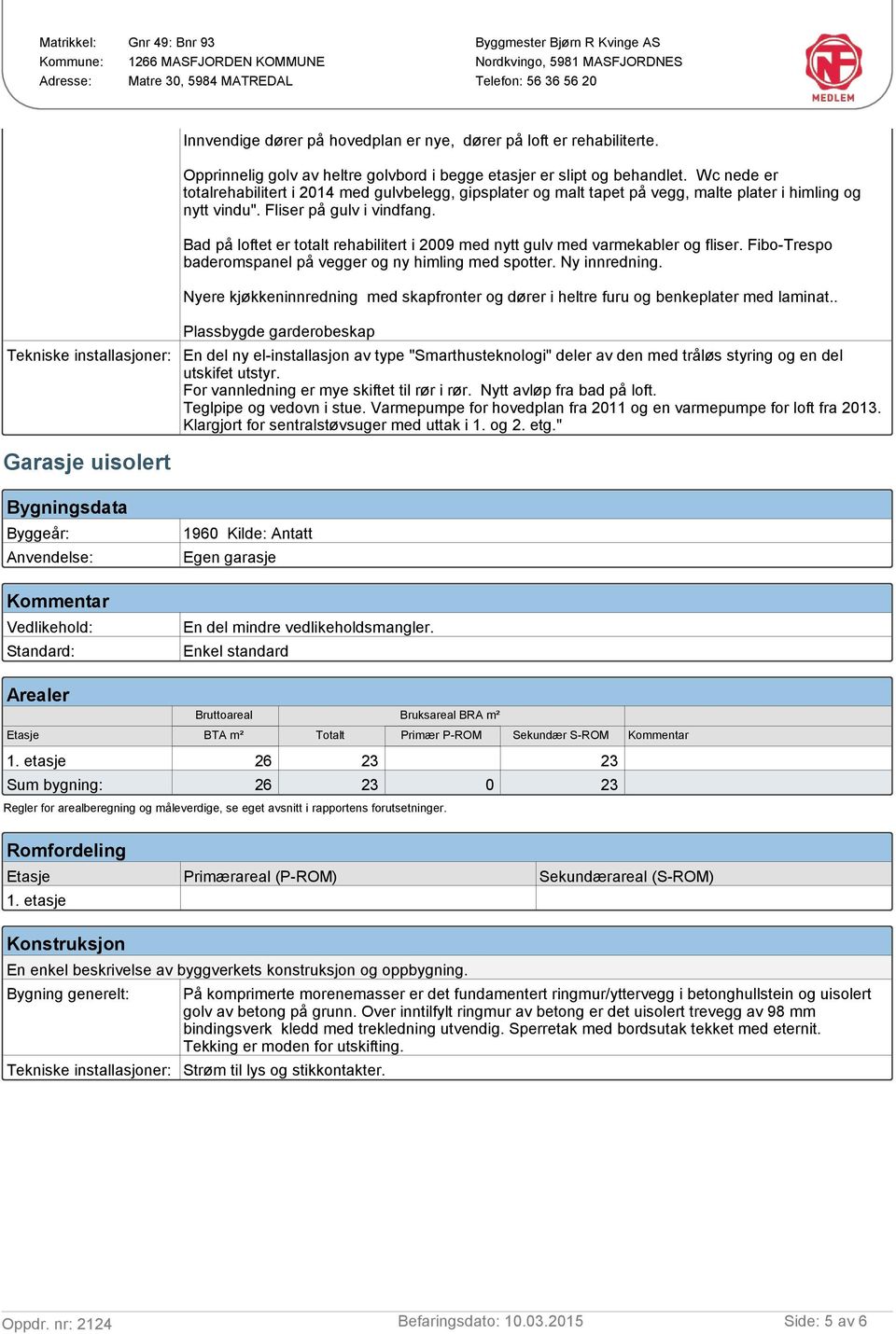 Bad på loftet er totalt rehabilitert i 2009 med nytt gulv med varmekabler og fliser. Fibo-Trespo baderomspanel på vegger og ny himling med spotter. Ny innredning.