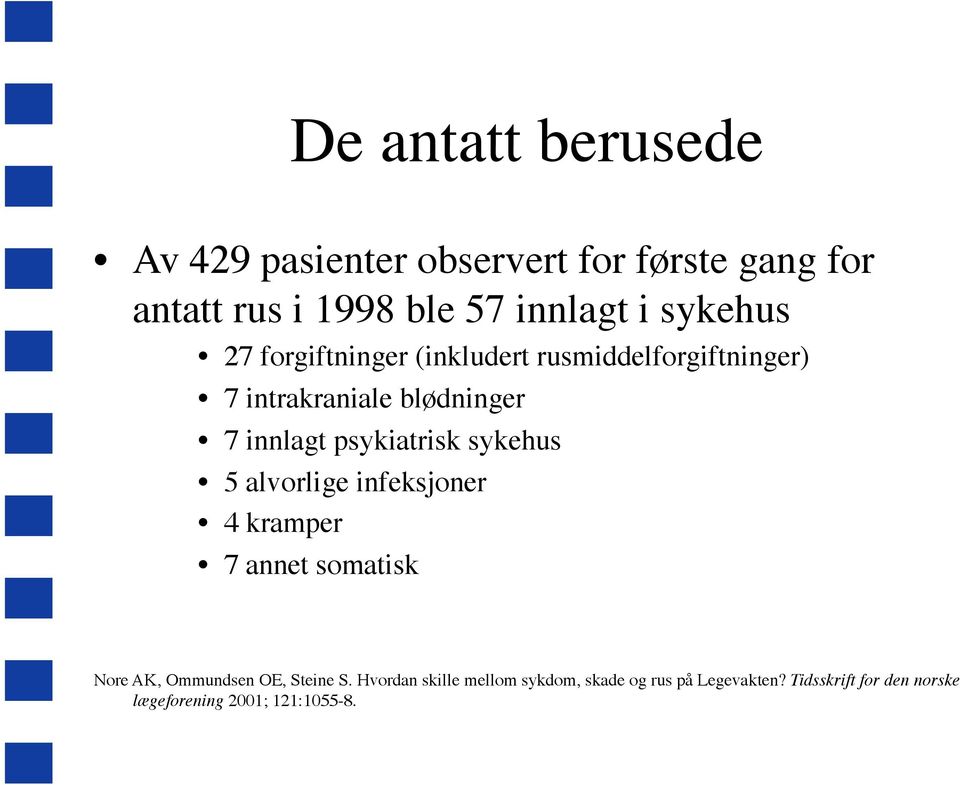 psykiatrisk sykehus 5 alvorlige infeksjoner 4 kramper 7 annet somatisk Nore AK, Ommundsen OE, Steine S.