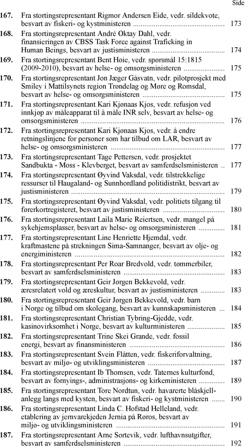 spørsmål 15:1815 (2009-2010), besvart av helse- og omsorgsministeren... 175 170. Fra stortingsrepresentant Jon Jæger Gåsvatn, vedr.